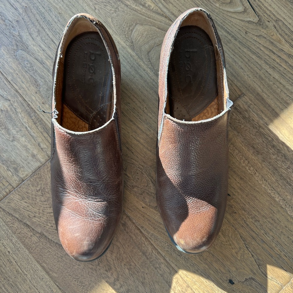 B.O.C. Kimi Brown Leather Slip On Shoes Chunky Stacked Heel Comfort Booties 11